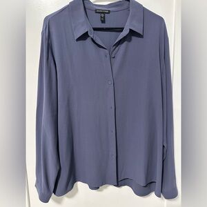 Eileen Fisher Silk Georgette Crepe Classic Collar Shirt in Bluette size Medium